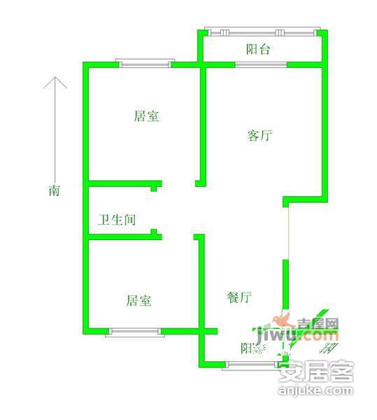 国风园2室2厅1卫110㎡户型图