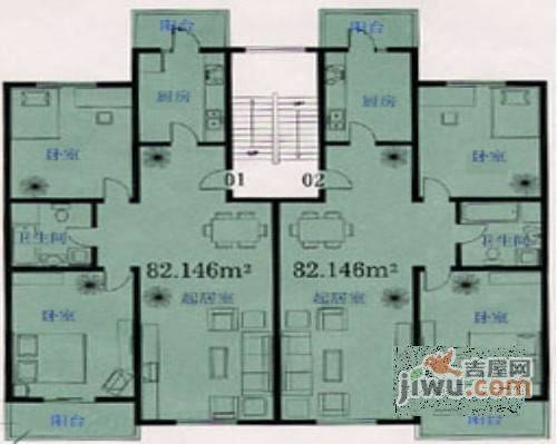 禾和湾新城2室1厅1卫95㎡户型图