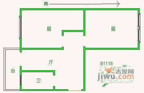 建湖里2室1厅1卫50㎡户型图