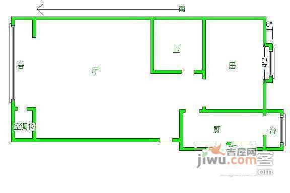 米兰弘丽园1室1厅1卫53㎡户型图