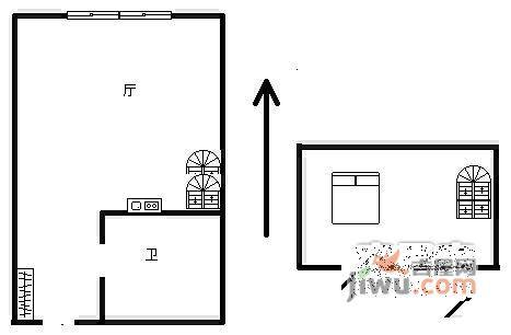 城市之星大厦1室1厅1卫48㎡户型图