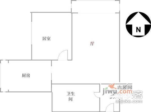 华章里1室1厅1卫57㎡户型图