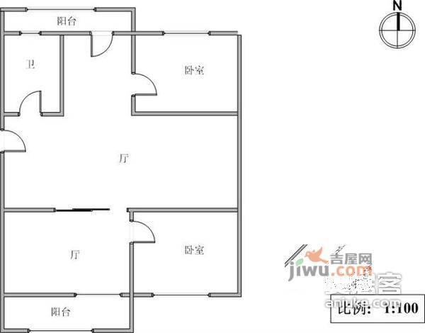 华章里2室2厅1卫95㎡户型图