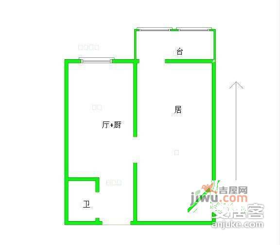 泊江东里1室1厅1卫43㎡户型图