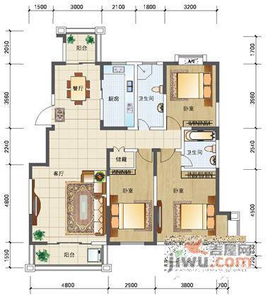 贻欣园4室2厅2卫189㎡户型图