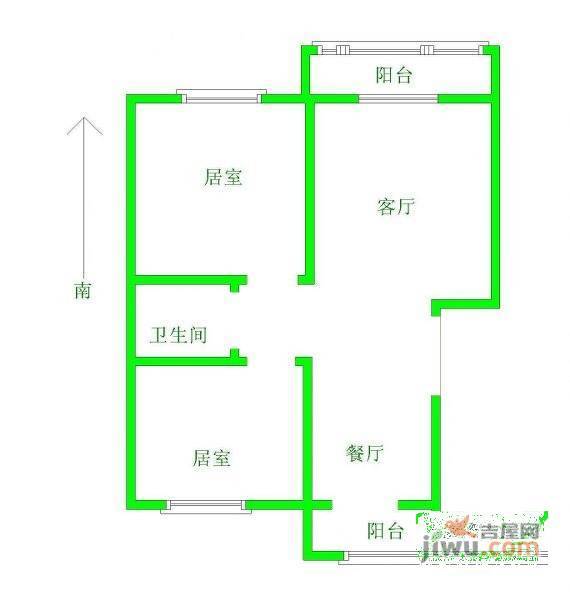 贻成尚北二期境界2室2厅1卫92㎡户型图