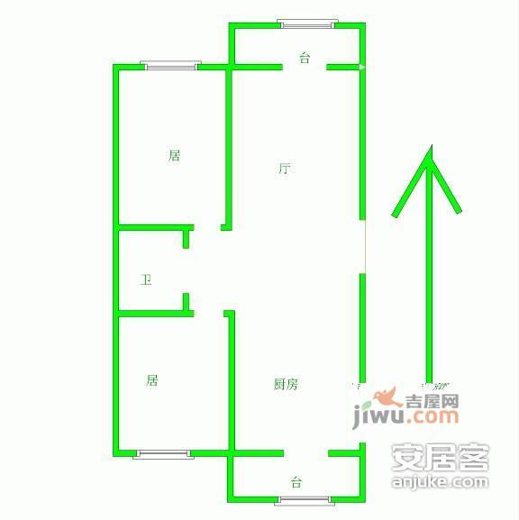 滨河庭苑2室1厅1卫106㎡户型图