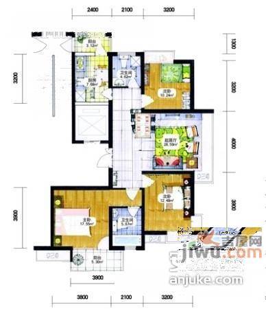 亿城水畔花园2室2厅1卫119㎡户型图