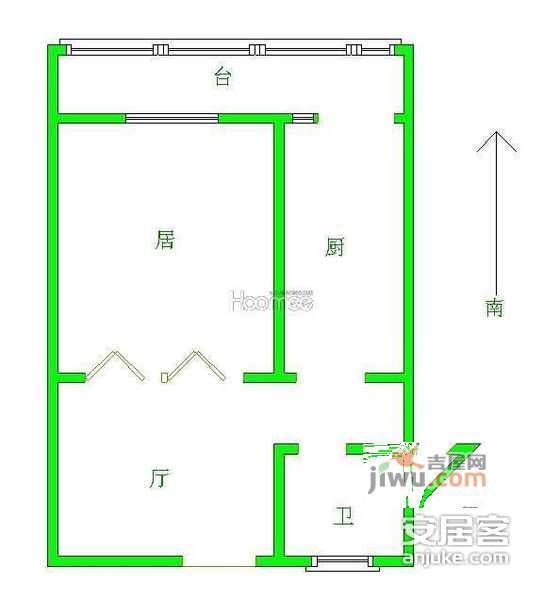 玉泉北里1室1厅1卫50㎡户型图