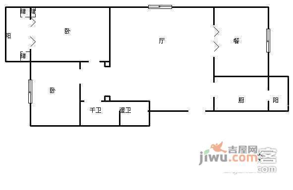 玉泉北里2室2厅1卫88㎡户型图