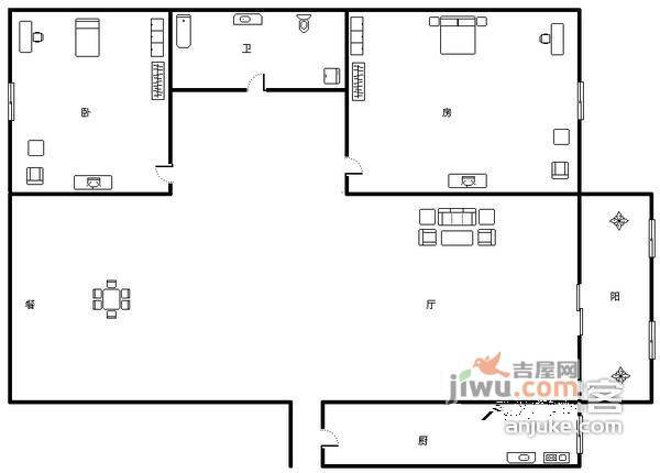 万隆花园2室2厅1卫94㎡户型图