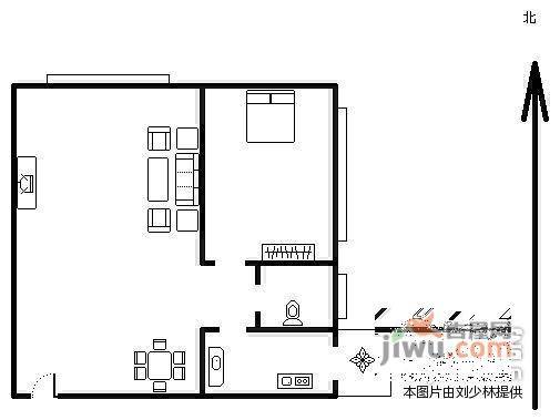 富力城天越园1室2厅1卫74㎡户型图