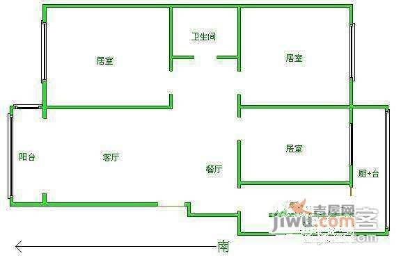 山海花园3室1厅1卫122㎡户型图