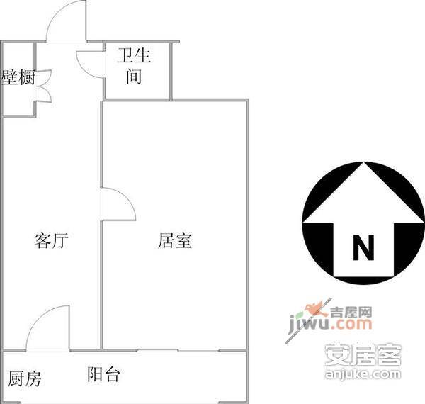 义兴南里1室1厅1卫44㎡户型图