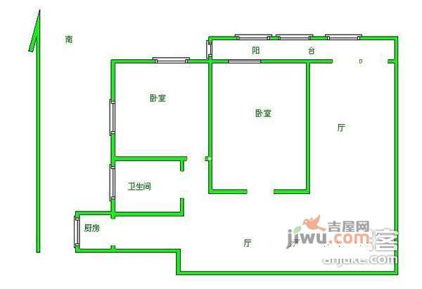 秀园里2室2厅1卫88㎡户型图