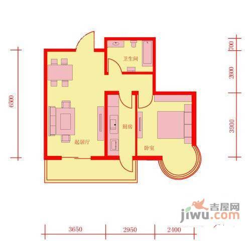 富水一方1室2厅1卫81㎡户型图