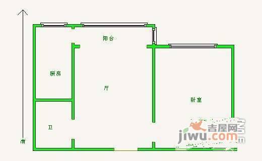 遵义里1室1厅1卫43㎡户型图