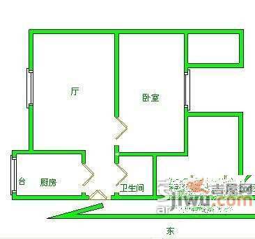 民泰里小区1室1厅1卫44㎡户型图