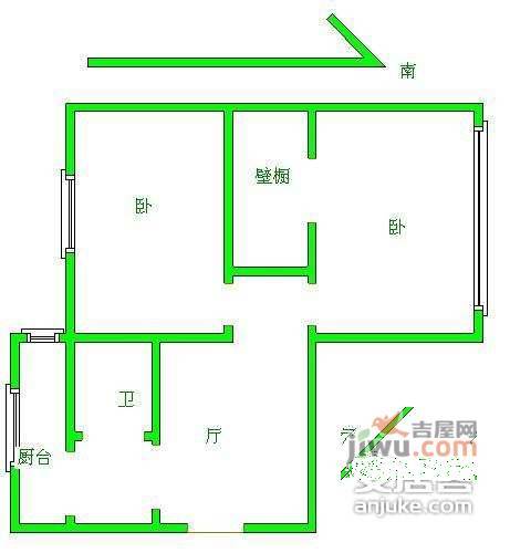 兴华里2室1厅1卫62㎡户型图