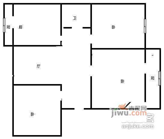 人民家园3室2厅1卫101㎡户型图