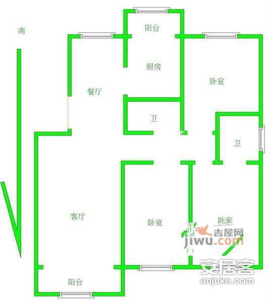 鸿正绿色家园3室2厅2卫145㎡户型图