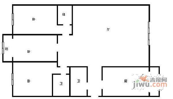 学湖里3室1厅1卫100㎡户型图