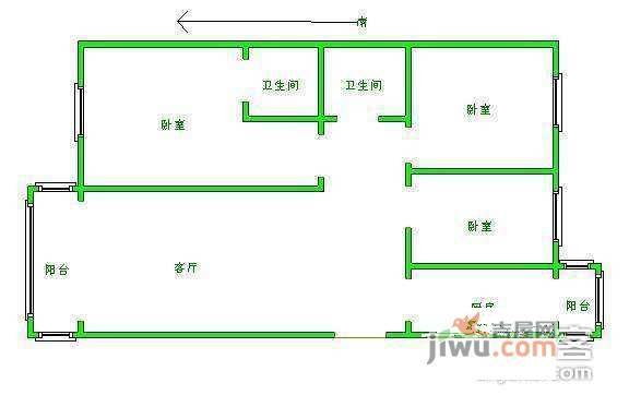 风湖里3室1厅1卫118㎡户型图