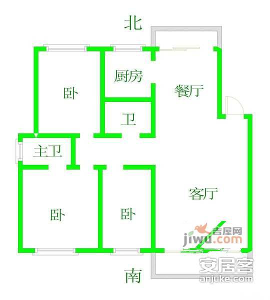 华厦富裕广场3室1厅2卫130㎡户型图