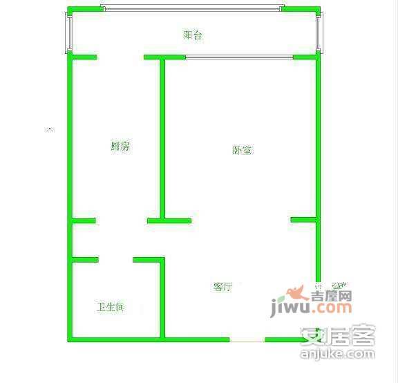 宾水西里1室1厅1卫51㎡户型图