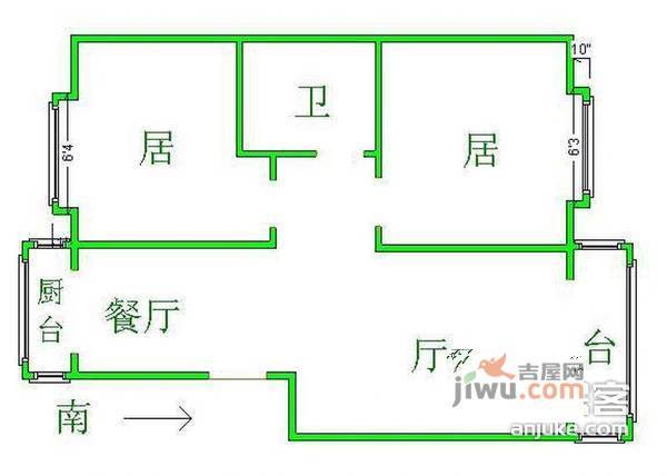 宝翠花都听景园2室1厅1卫户型图