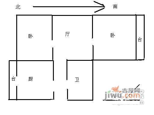 普康里2室1厅1卫54㎡户型图