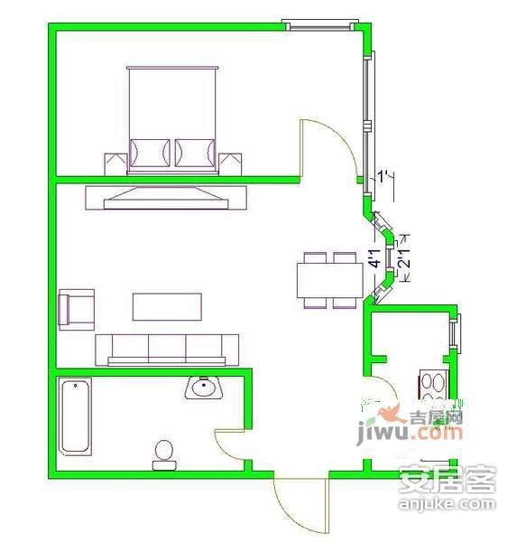 华宜里1室1厅1卫43㎡户型图