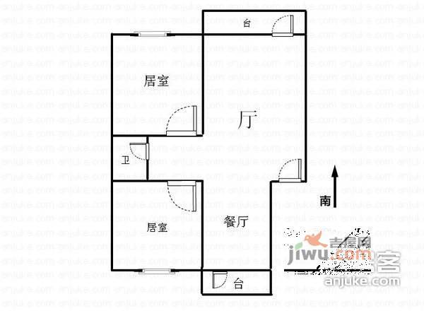 景园里2室2厅1卫106㎡户型图