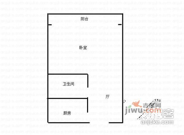 律笛里1室1厅1卫60㎡户型图