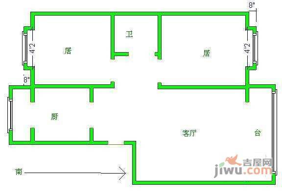 宝翠花都瞰景园2室1厅1卫110㎡户型图