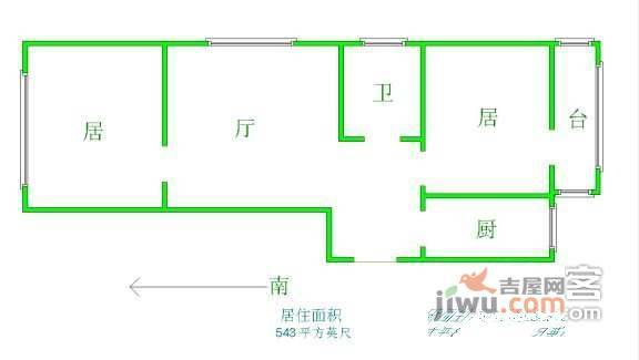 元兴新里2室1厅1卫63㎡户型图