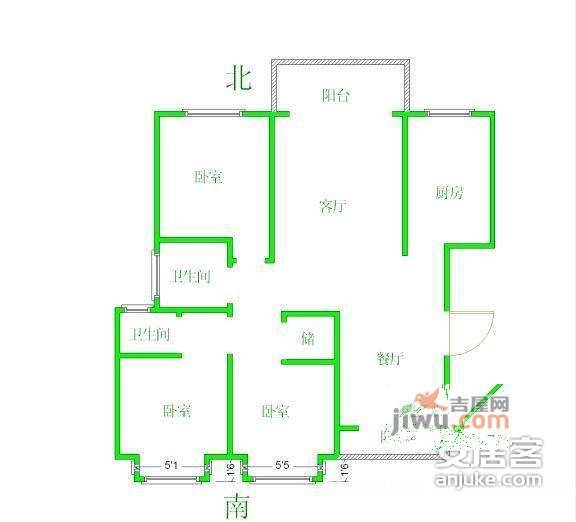 航天北里3室1厅1卫110㎡户型图