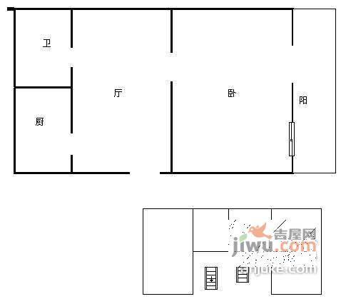 新城小区1室1厅1卫48㎡户型图