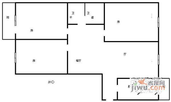 珠海里社区2室2厅1卫62㎡户型图