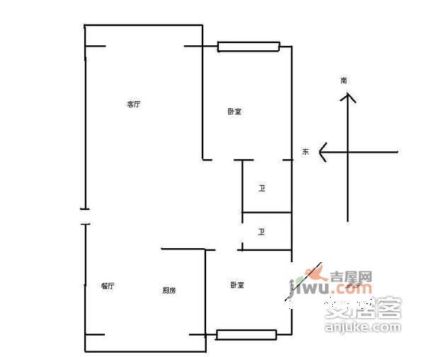 龙都花园北园2室1厅1卫67㎡户型图