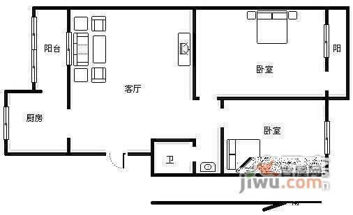 龙都花园北园2室1厅1卫67㎡户型图