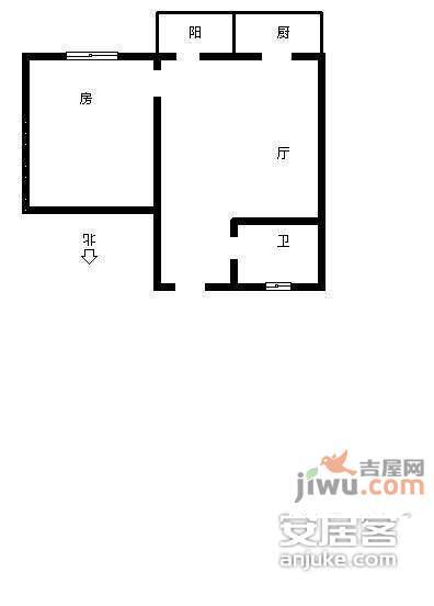 龙都花园北园1室1厅1卫55㎡户型图