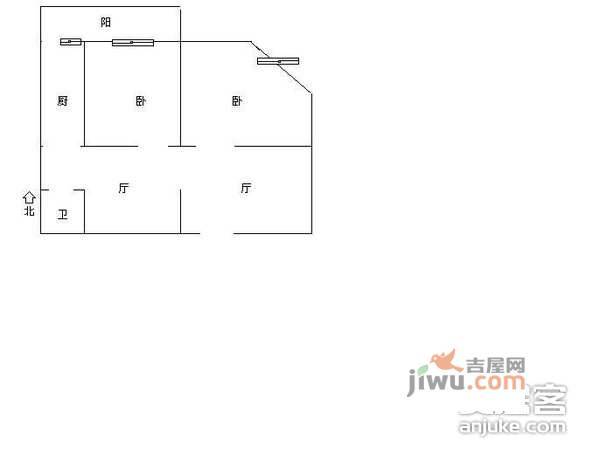 龙都花园北园2室1厅1卫67㎡户型图