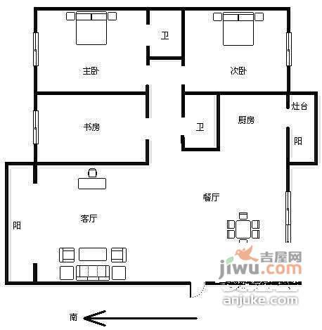 世纪城3室2厅2卫183㎡户型图