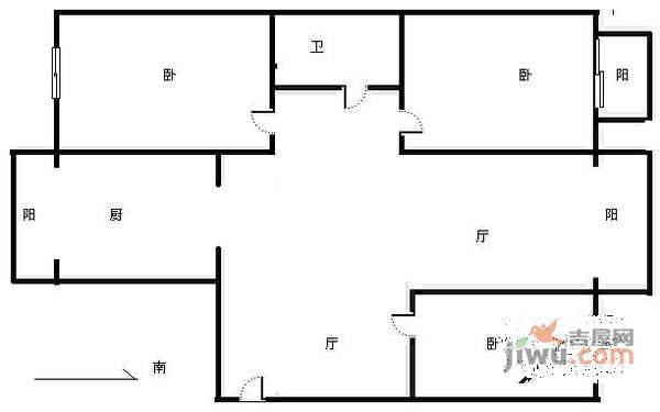 龙海公寓3室1厅1卫110㎡户型图