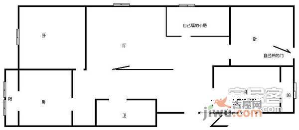 桃香园3室1厅1卫115㎡户型图