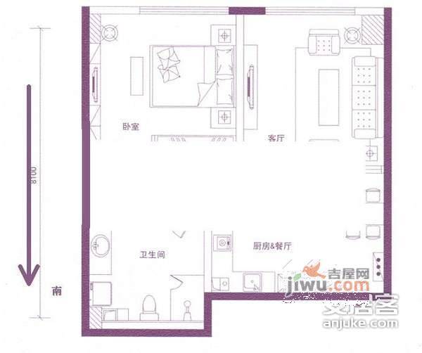 德胜公馆1室1厅1卫47㎡户型图