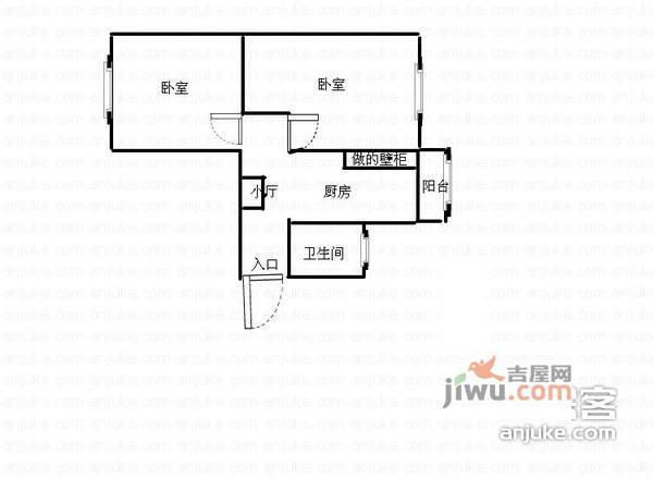 地毯楼2室1厅1卫57㎡户型图