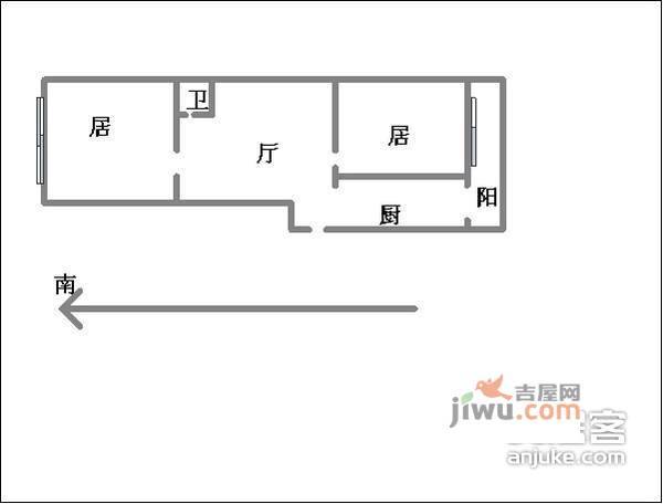 海委公寓2室1厅1卫80㎡户型图