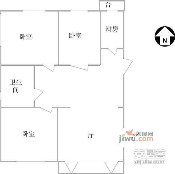 凤荷新园3室2厅1卫户型图